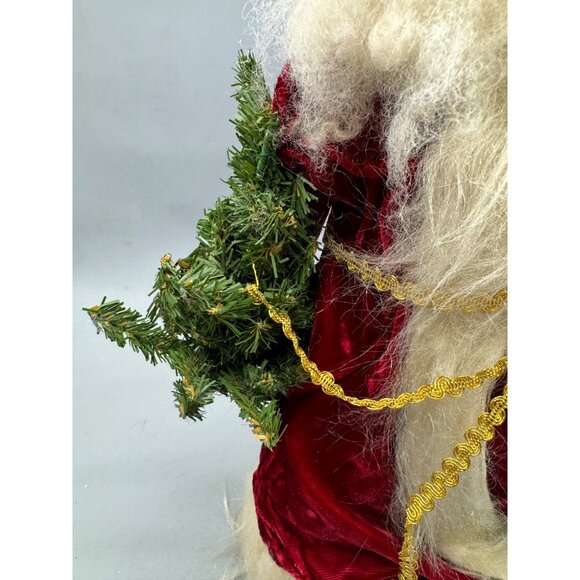 Santa Claus Figurine Faux Fur Beard & Velvet Robe Holding Christmas Tree READ - Picture 5 of 16